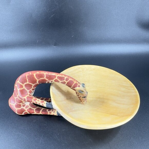 Vintage Carved Giraffe Wooden Decorative Snack Bowl Dish Decorative Trinket Dish - Picture 1 of 13